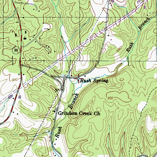 Topographic Map of Rush Spring, TN