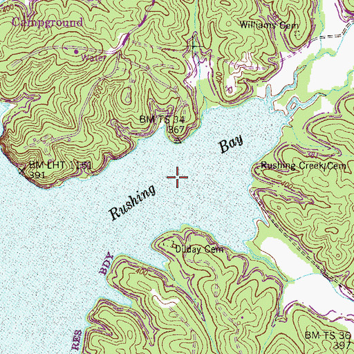 Topographic Map of Rushing Bay, TN