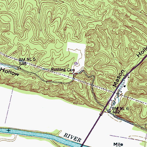 Topographic Map of Rushing Cemetery, TN