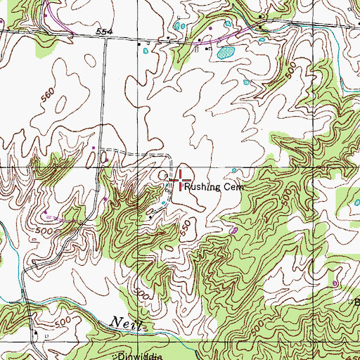 Topographic Map of Rushing Cemetery, TN