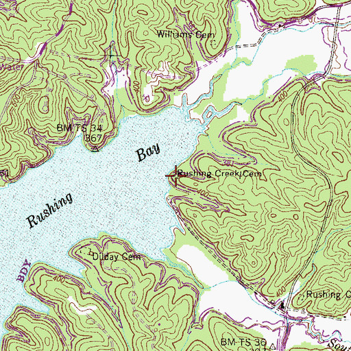 Topographic Map of Rushing Creek Cemetery, TN