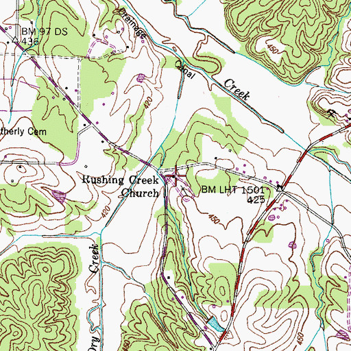 Topographic Map of Rushings Creek Baptist Church, TN