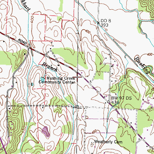 Topographic Map of Rushing Creek Community Center, TN