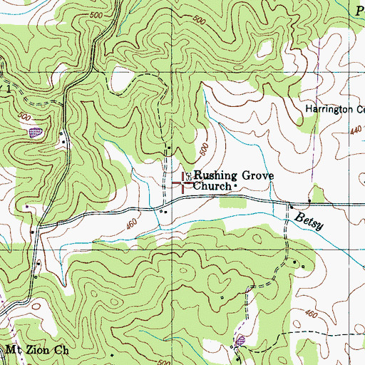 Topographic Map of Rushing Grove Church, TN
