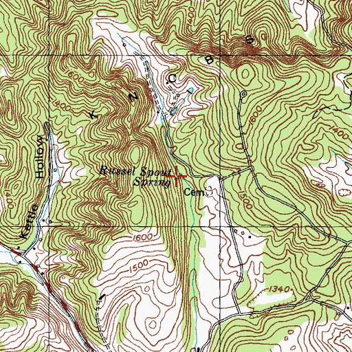 Topographic Map of Russel Spout Spring, TN