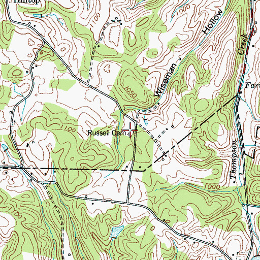 Topographic Map of Russell Cemetery, TN