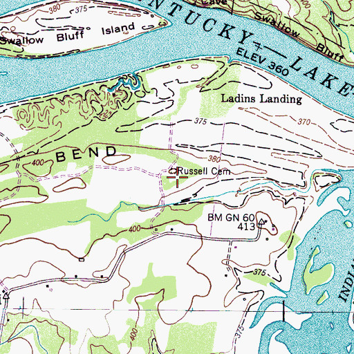 Topographic Map of Russell Cemetery, TN