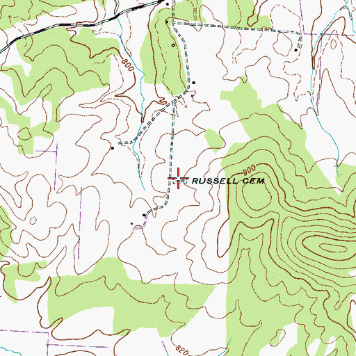 Topographic Map of Russell Cemetery, TN