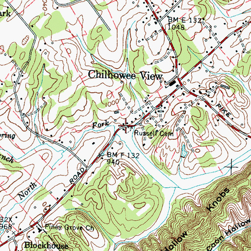 Topographic Map of Russell Cemetery, TN