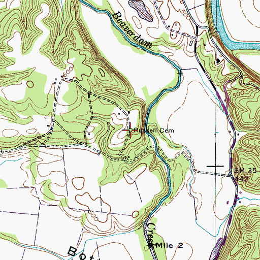 Topographic Map of Russell Cemetery, TN
