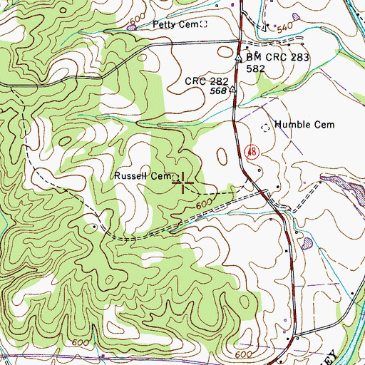 Topographic Map of Russell Cemetery, TN