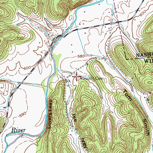 Topographic Map of Russell Cemetery, TN