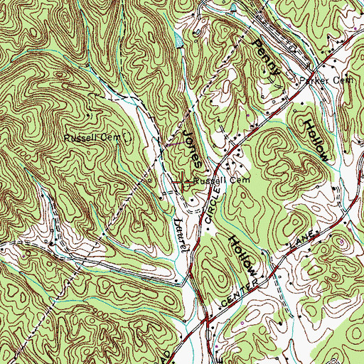 Topographic Map of Russell Cemetery, TN
