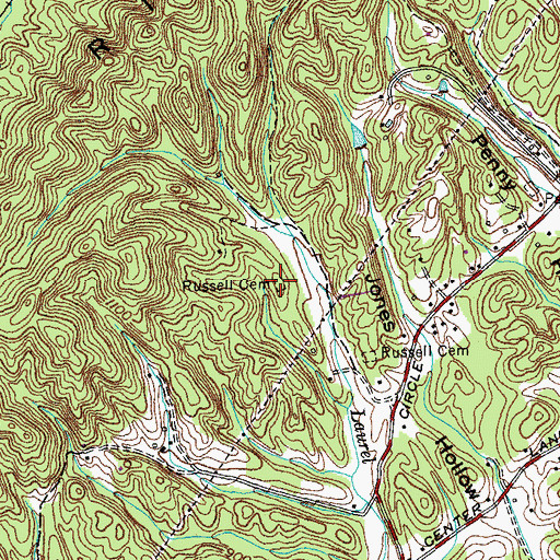 Topographic Map of Russell Cemetery, TN