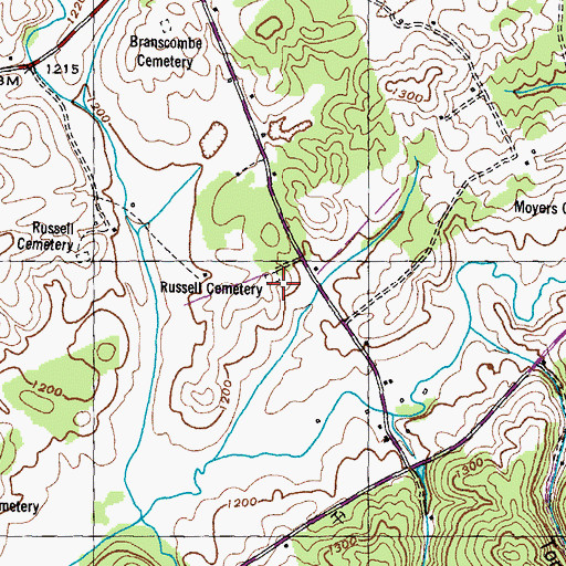 Topographic Map of Russell Cemetery, TN