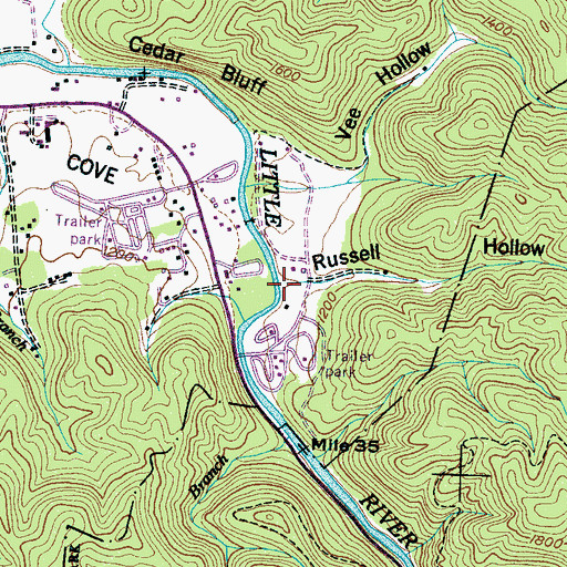 Topographic Map of Russell Hollow, TN