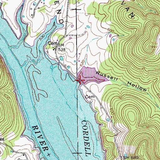 Topographic Map of Russell Hollow, TN