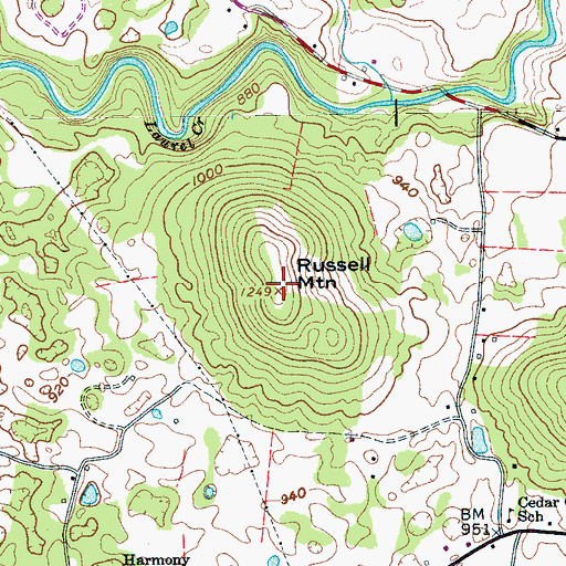 Topographic Map of Russell Mountain, TN