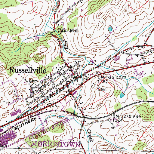 Topographic Map of Russellville, TN