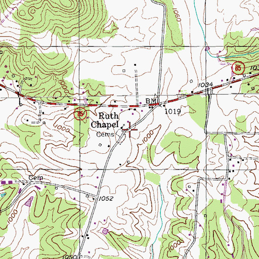 Topographic Map of Ruth Chapel, TN