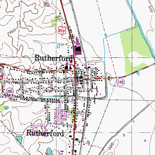 Topographic Map of Rutherford, TN