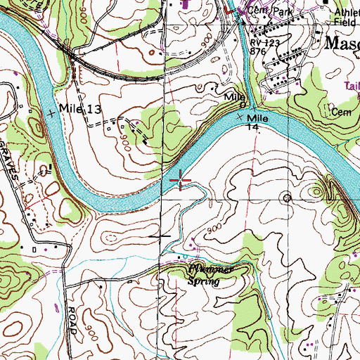 Topographic Map of Rutherford Branch, TN