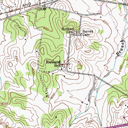 Topographic Map of Rutland School, TN
