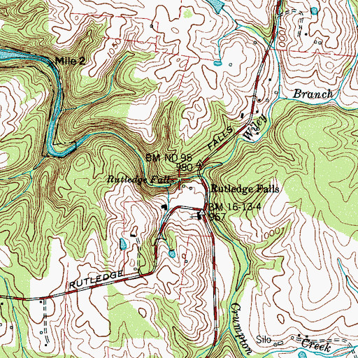 Topographic Map of Rutledge Falls, TN