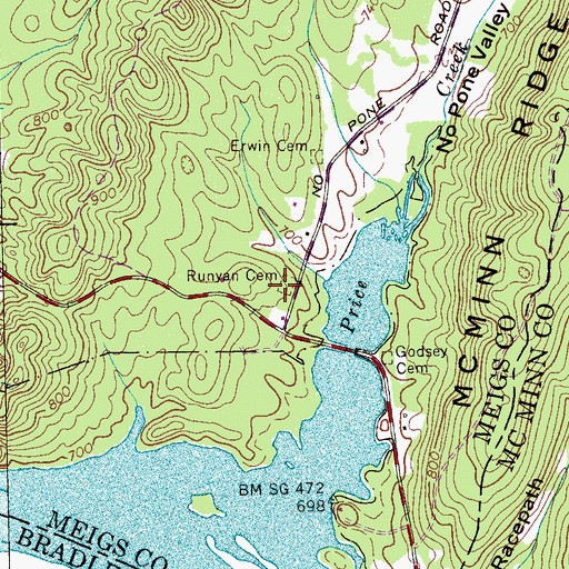 Topographic Map of Ruyan Cemetery, TN