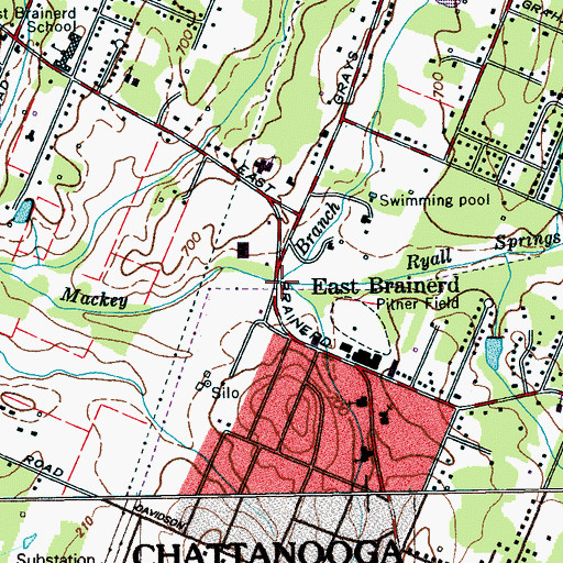 Topographic Map of Ryall Springs Branch, TN