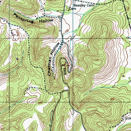 Topographic Map of S Hill, TN