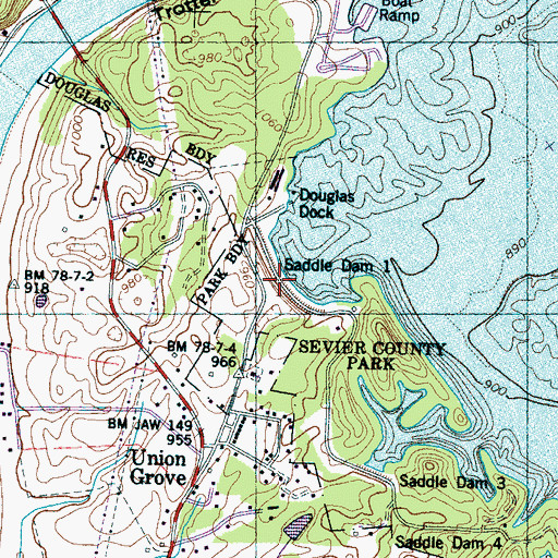 Topographic Map of Saddle Dam 1, TN