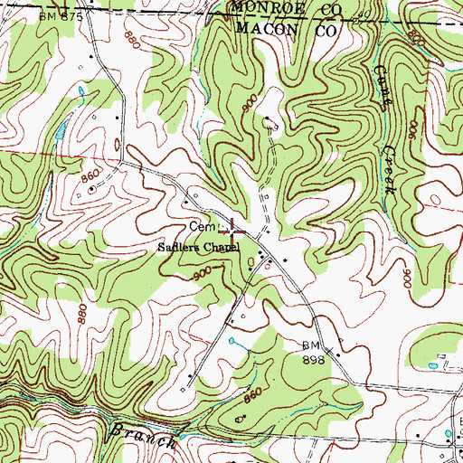 Topographic Map of Sadlers Chapel, TN