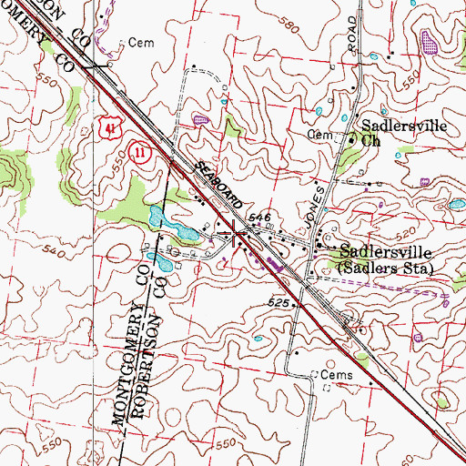 Topographic Map of Sadlersville, TN