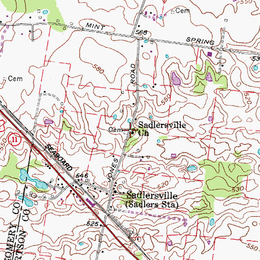 Topographic Map of Sadlersville Church, TN