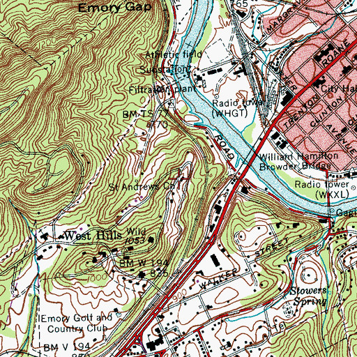Topographic Map of Saint Andrews Church, TN
