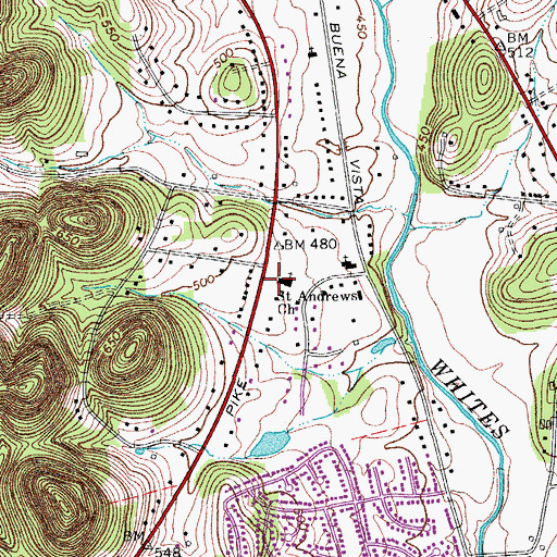 Topographic Map of Saint Andrews Church, TN