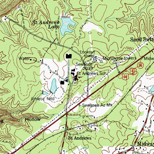 Topographic Map of Saint Andrews School, TN