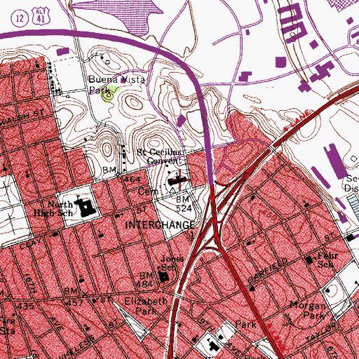 Topographic Map of Saint Cecilias Convent, TN