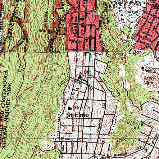 Topographic Map of Saint Elmo, TN