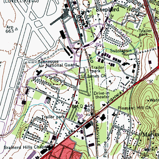 Topographic Map of Saint James Church, TN