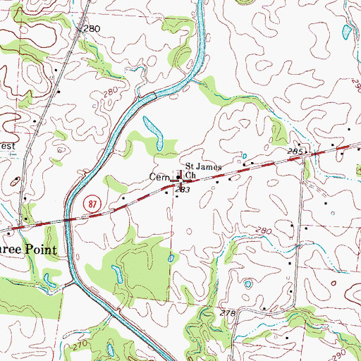 Topographic Map of Saint James Church, TN