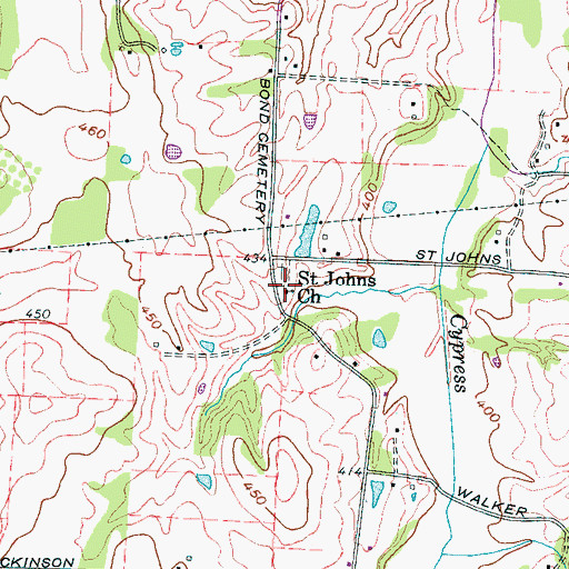 Topographic Map of Saint Johns Church, TN
