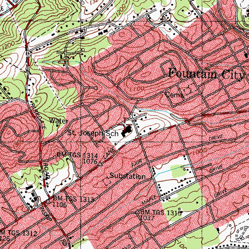 Topographic Map of Saint Joseph School, TN