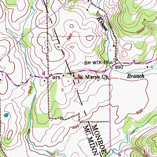 Topographic Map of Saint Marys Church, TN