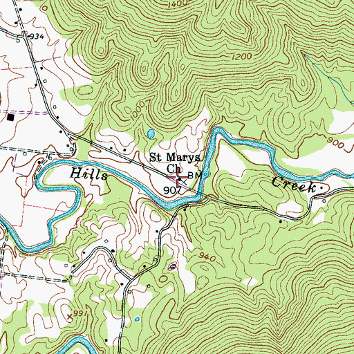 Topographic Map of Saint Marys Church, TN