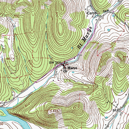 Topographic Map of Saint Marys Church, TN
