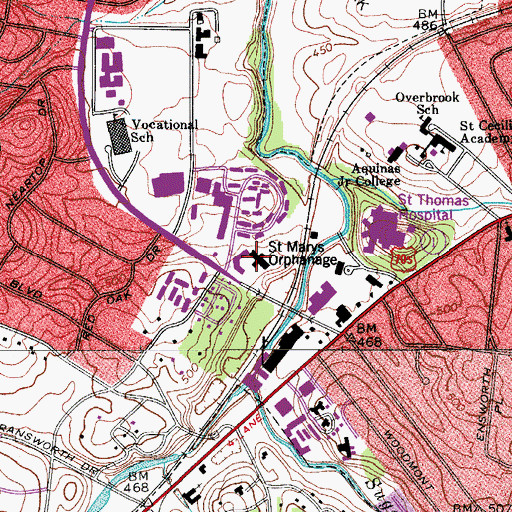 Topographic Map of Saint Marys Orphanage, TN
