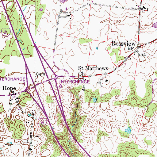 Topographic Map of Saint Matthews Church, TN