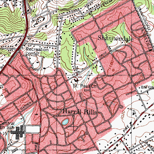 Topographic Map of Saint Paul United Methodist Church, TN